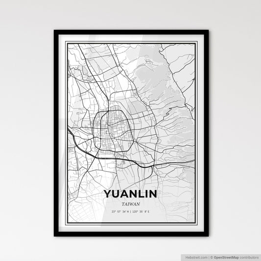 Yuanlin Taiwan - Scandinavian Style City Map for Modern Home Decor