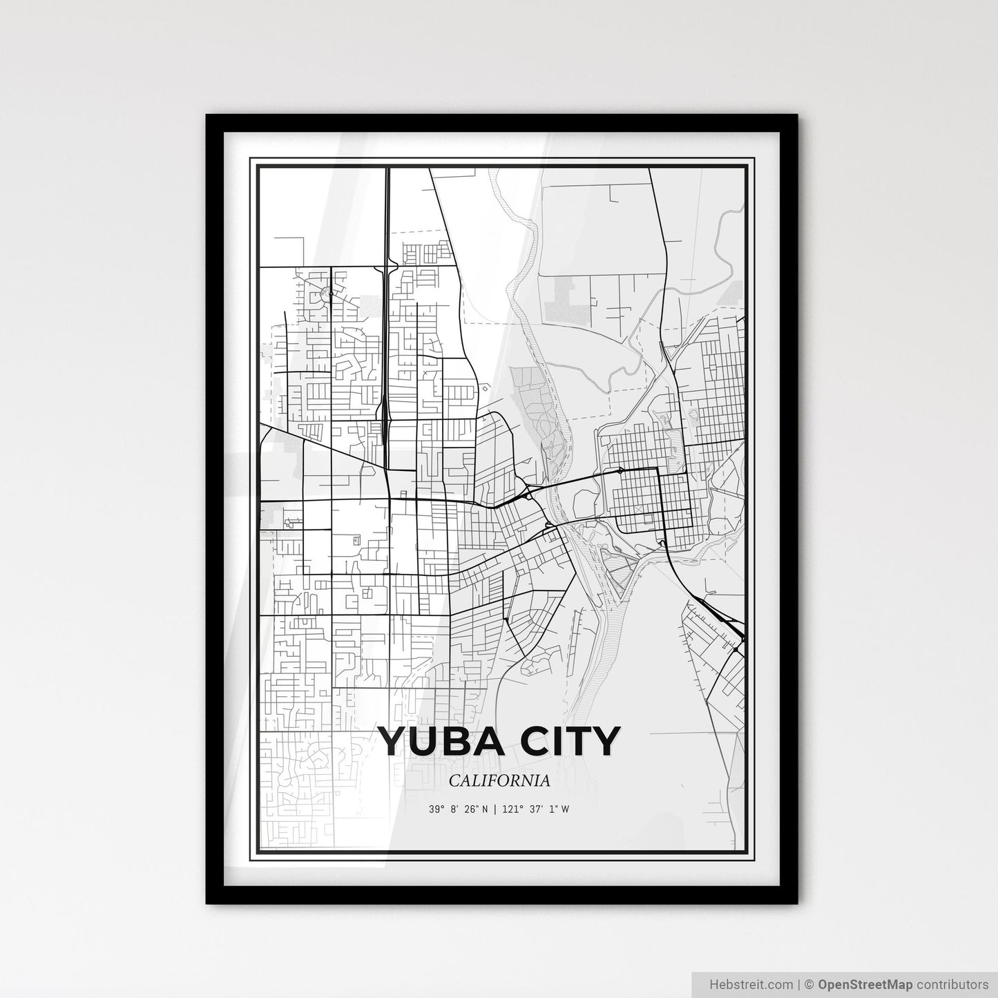 Yuba City California - Scandinavian Style City Map for Modern Home Decor