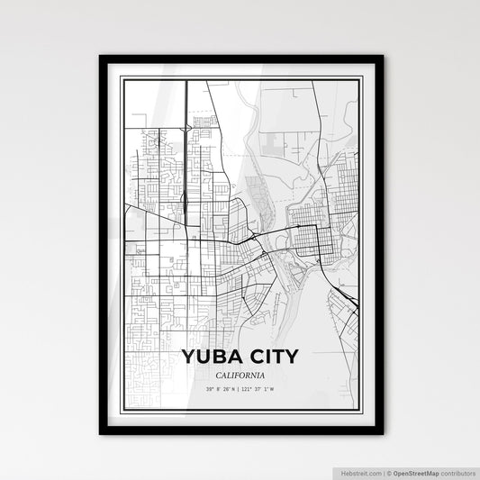 Yuba City California - Scandinavian Style City Map for Modern Home Decor