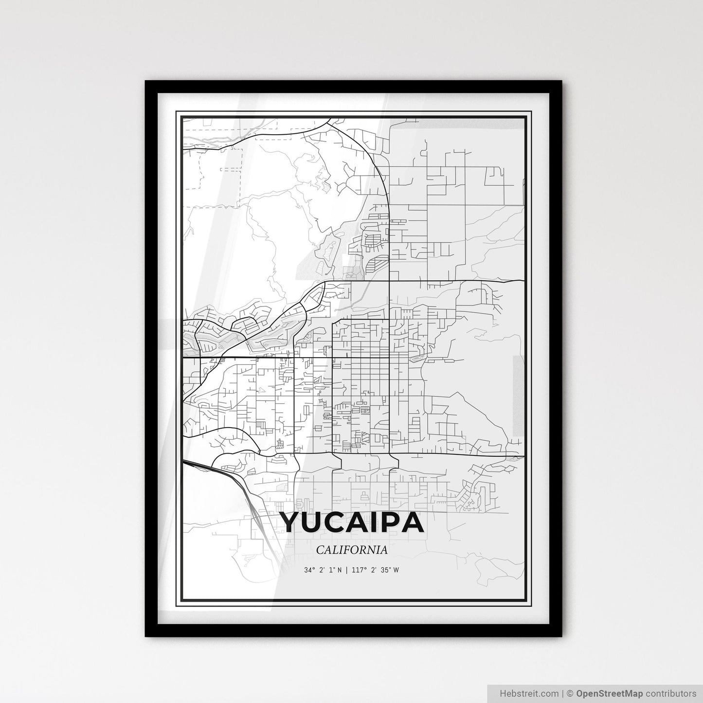 Yucaipa California - Scandinavian Style City Map for Modern Home Decor