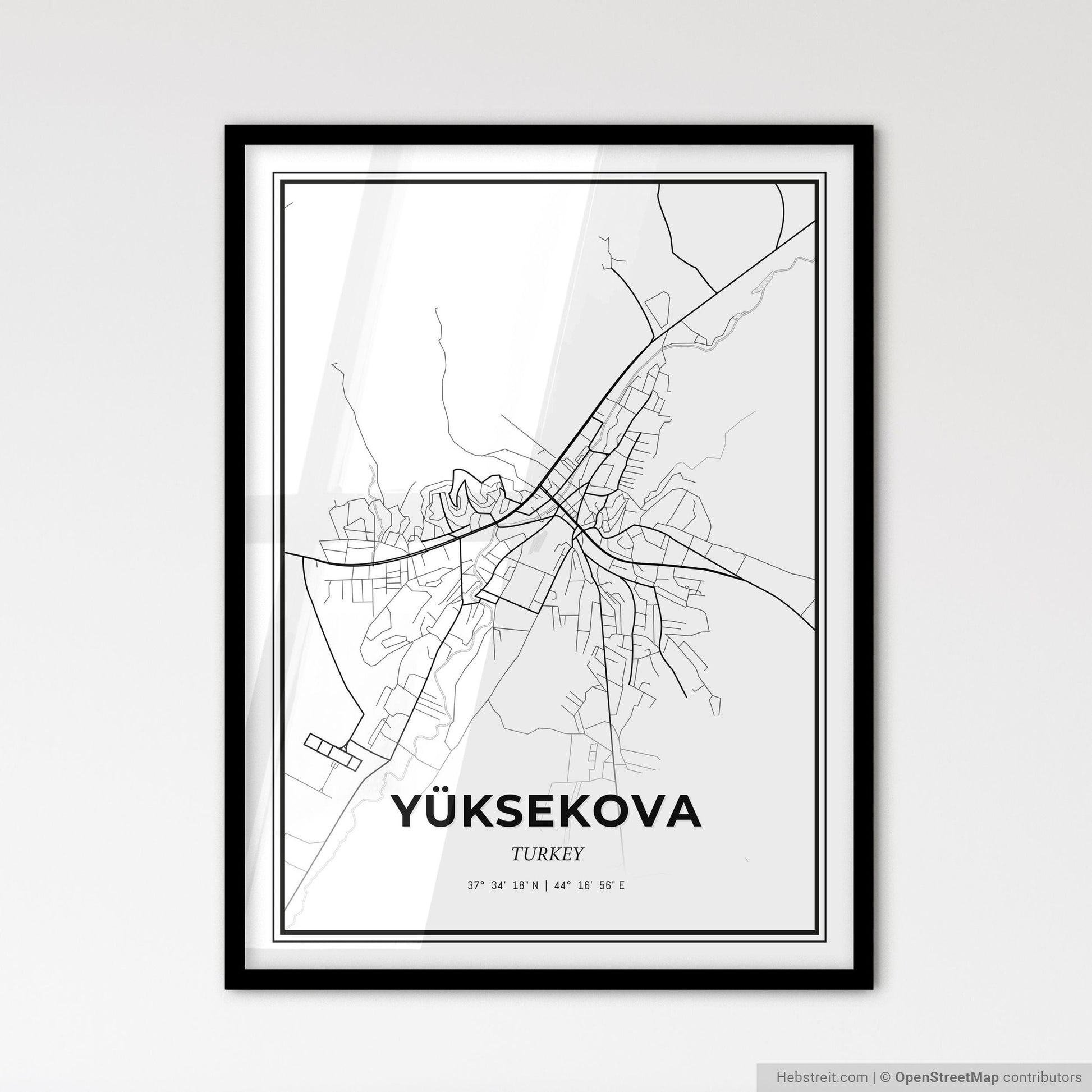Yüksekova Turkey - Scandinavian Style City Map for Modern Home Decor