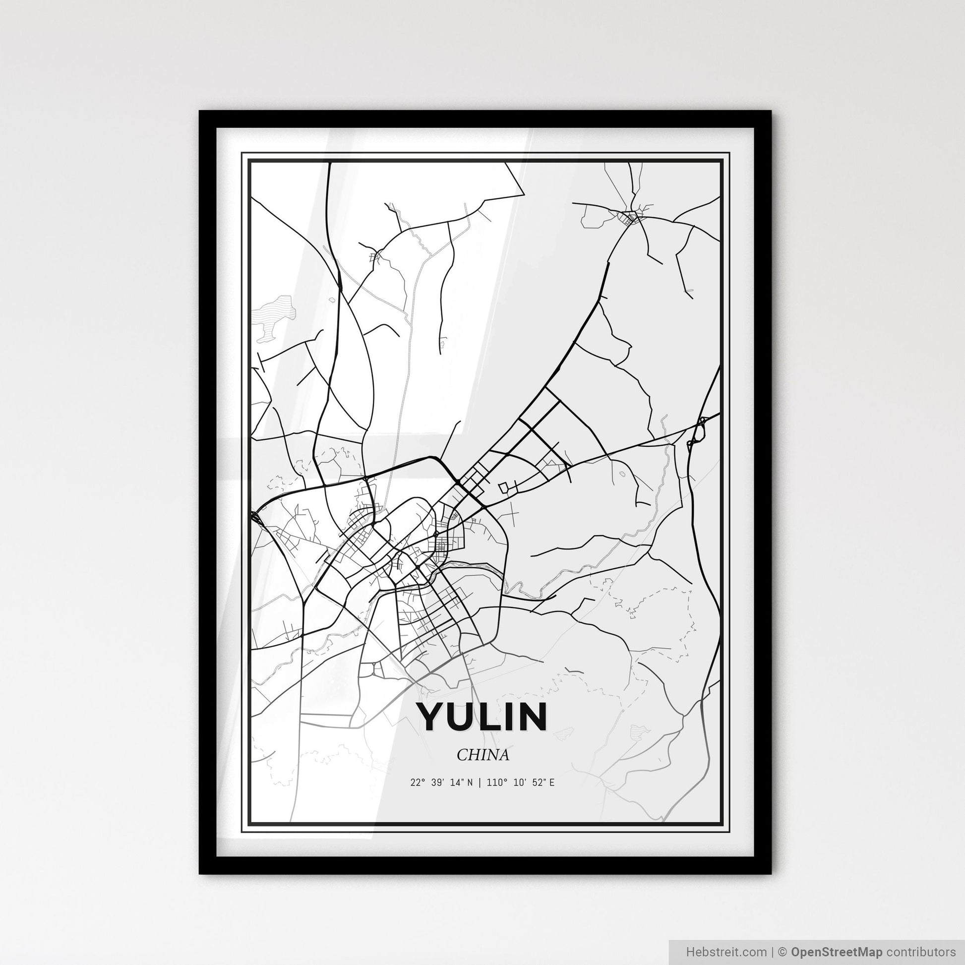Yulin China - Scandinavian Style City Map for Modern Home Decor