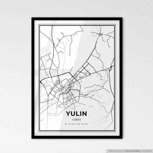 Yulin China - Scandinavian Style City Map for Modern Home Decor