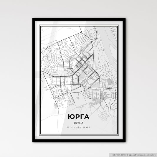 Yurga Russia - Scandinavian Style City Map for Modern Home Decor