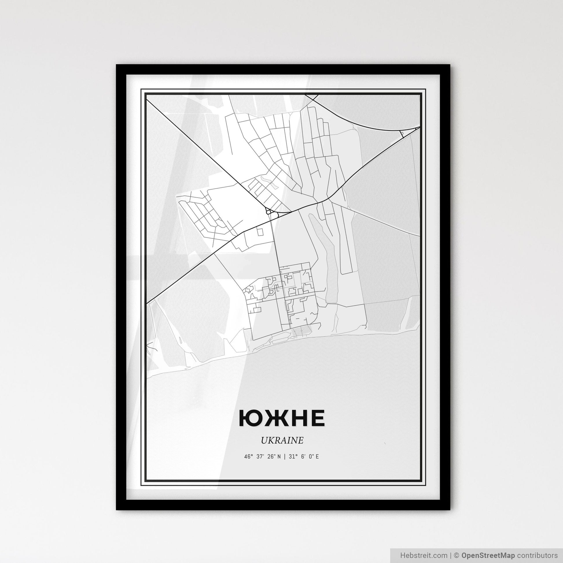 Yuzhne Ukraine - Scandinavian Style City Map for Modern Home Decor