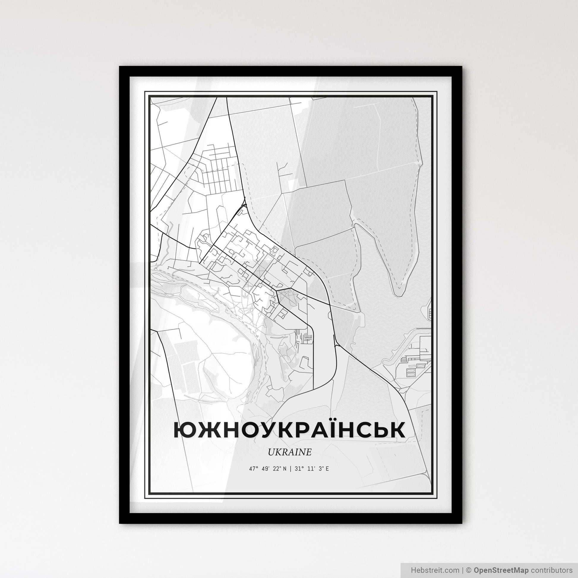 Yuzhnoukrainsk Ukraine - Scandinavian Style City Map for Modern Home Decor