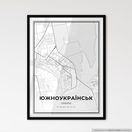 Yuzhnoukrainsk Ukraine - Scandinavian Style City Map for Modern Home Decor