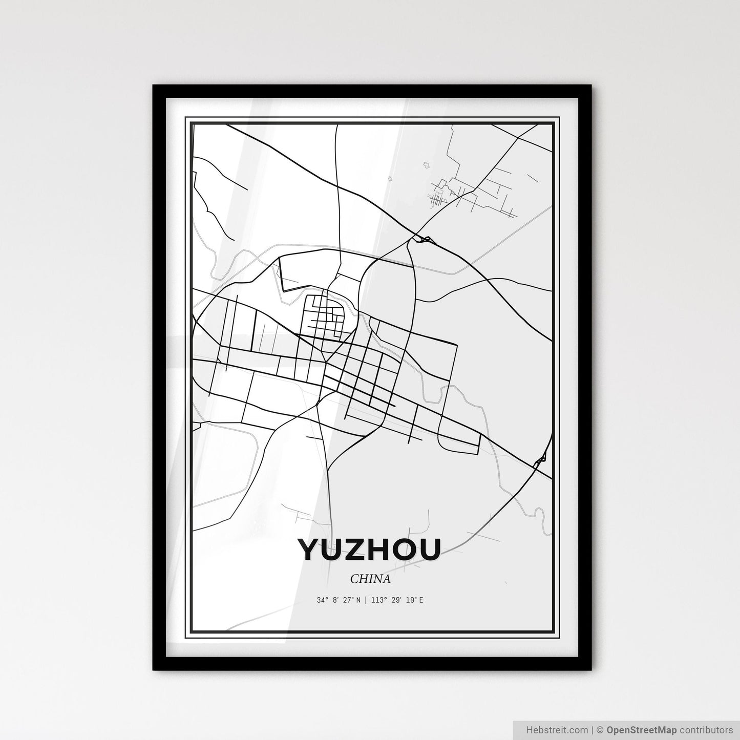 Yuzhou China - Scandinavian Style City Map for Modern Home Decor