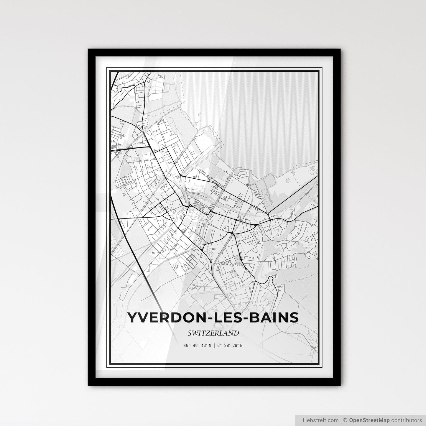 Yverdon-les-Bains Switzerland - Scandinavian Style City Map for Modern Home Decor
