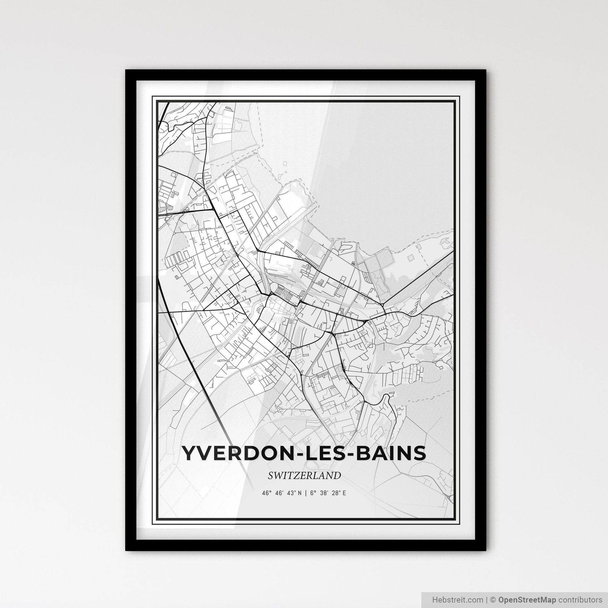 Yverdon-les-Bains Switzerland - Scandinavian Style City Map for Modern Home Decor