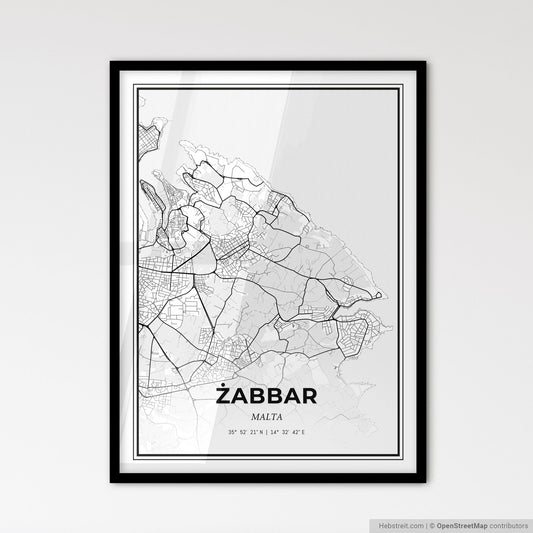 Żabbar Malta - Scandinavian Style City Map for Modern Home Decor