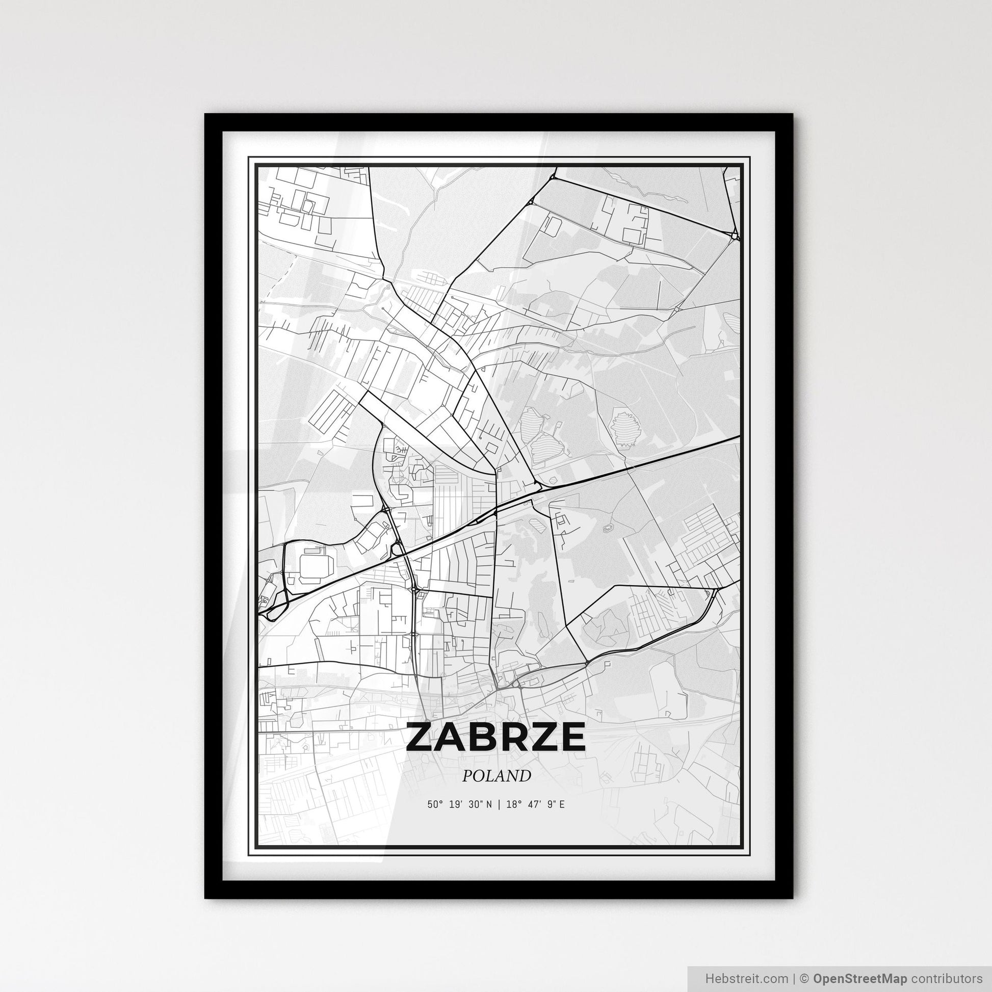 Zabrze Poland - Scandinavian Style City Map for Modern Home Decor