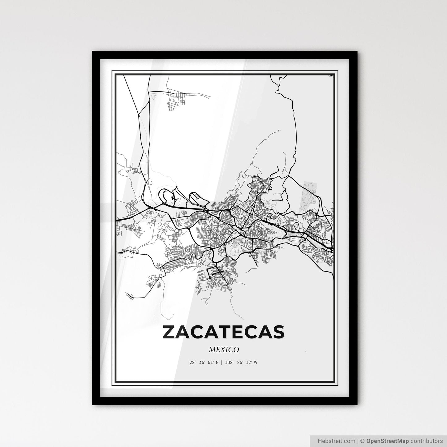 Zacatecas Mexico - Scandinavian Style City Map for Modern Home Decor