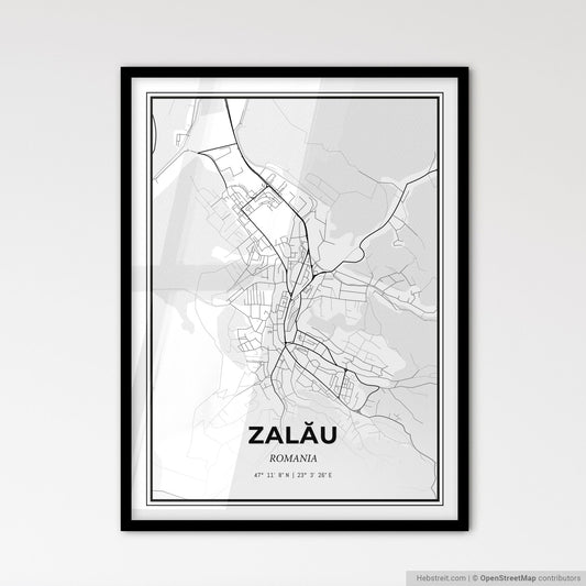 Zalău Romania - Scandinavian Style City Map for Modern Home Decor
