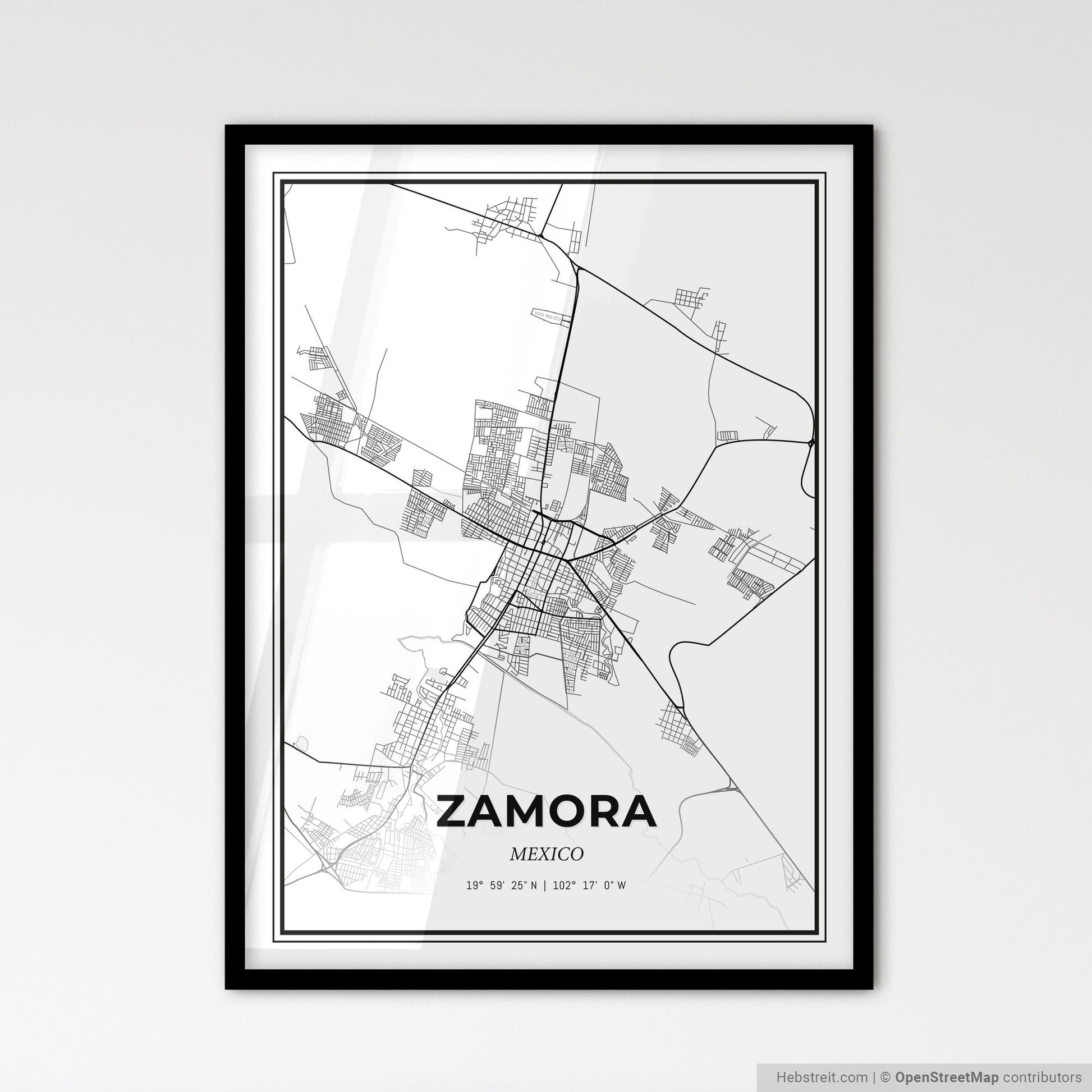 Zamora Mexico - Scandinavian Style City Map for Modern Home Decor