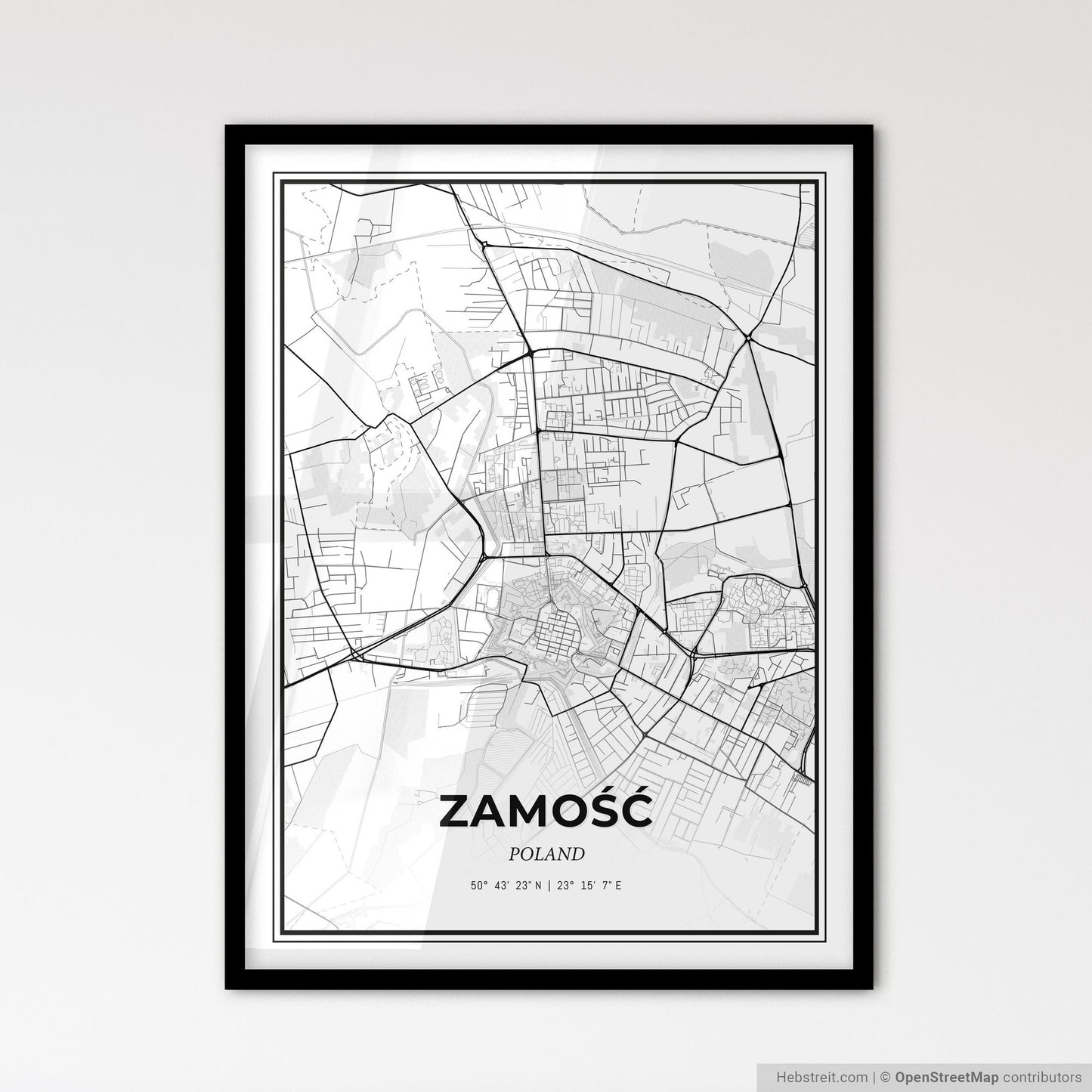 Zamość Poland - Scandinavian Style City Map for Modern Home Decor
