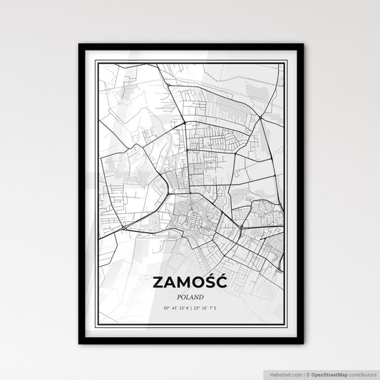 Zamość Poland - Scandinavian Style City Map for Modern Home Decor