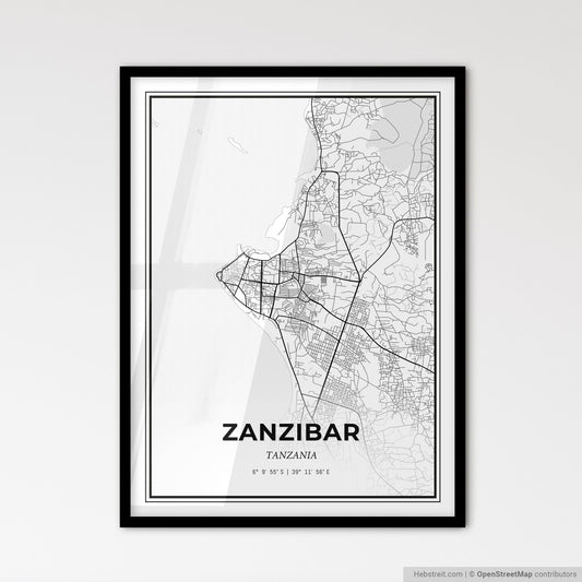 Zanzibar Tanzania - Scandinavian Style City Map for Modern Home Decor