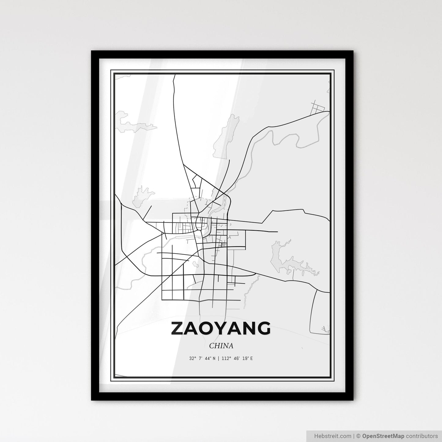 Zaoyang China - Scandinavian Style City Map for Modern Home Decor