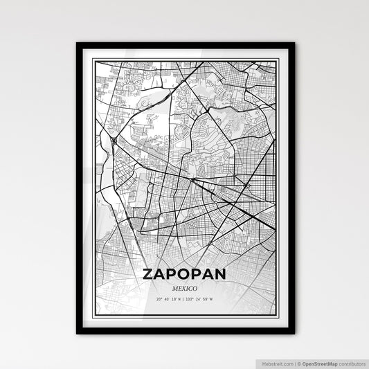 Zapopan Mexico - Scandinavian Style City Map for Modern Home Decor