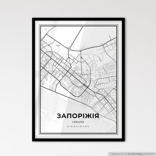 Zaporizhia Ukraine - Scandinavian Style City Map for Modern Home Decor