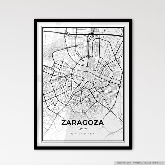 Zaragoza Spain - Scandinavian Style City Map for Modern Home Decor
