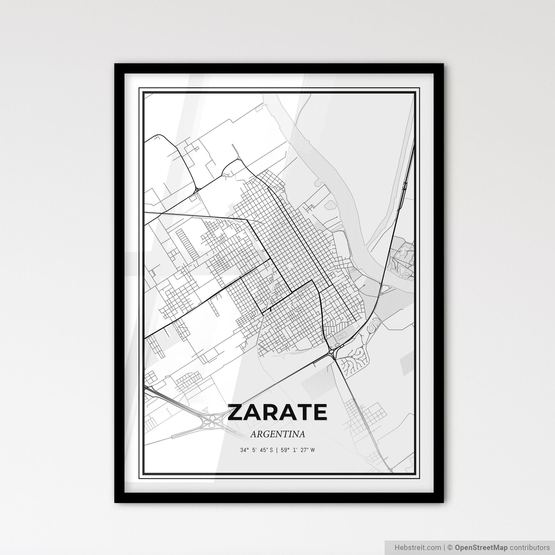 Zarate Argentina - Scandinavian Style City Map for Modern Home Decor