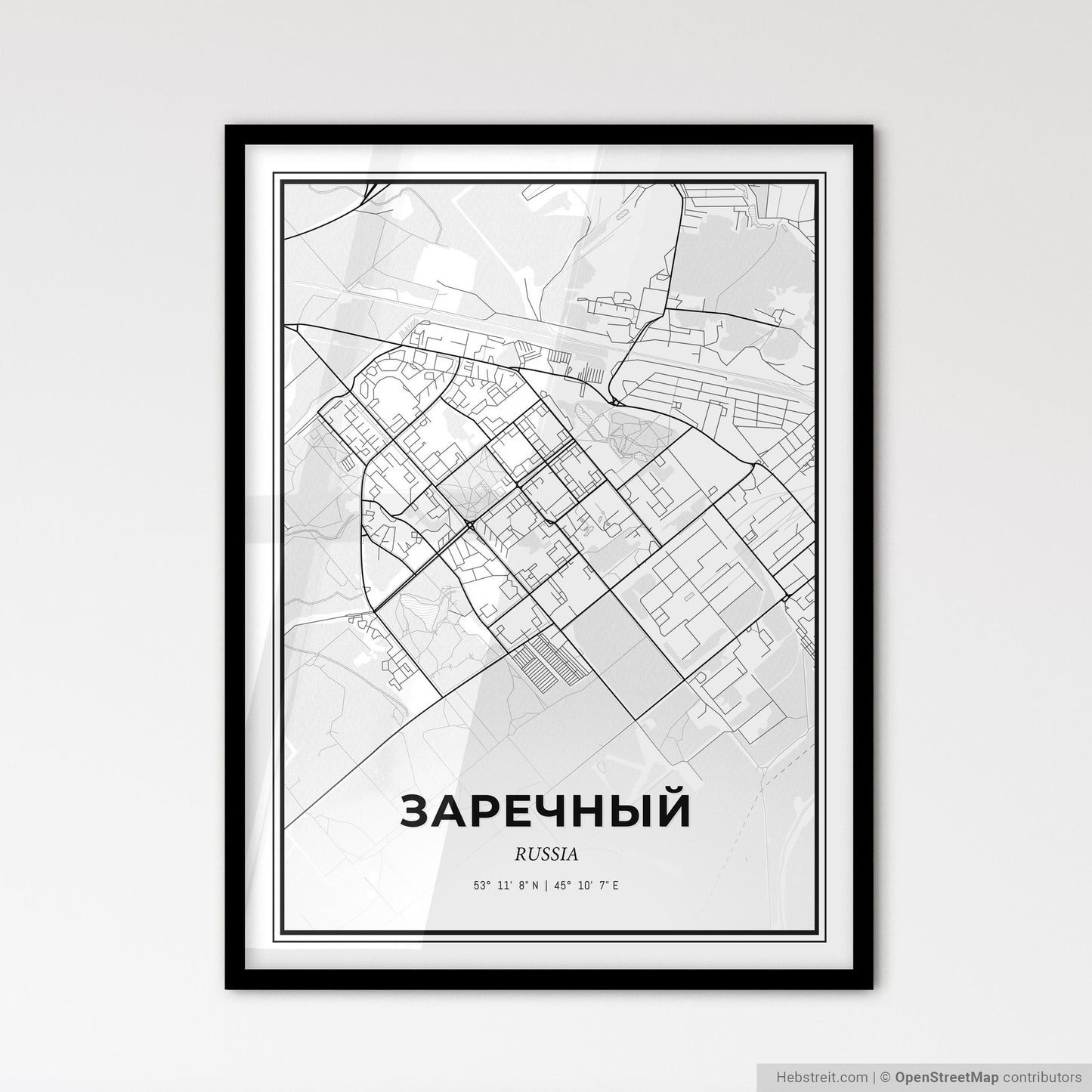 Zarechny Russia - Scandinavian Style City Map for Modern Home Decor