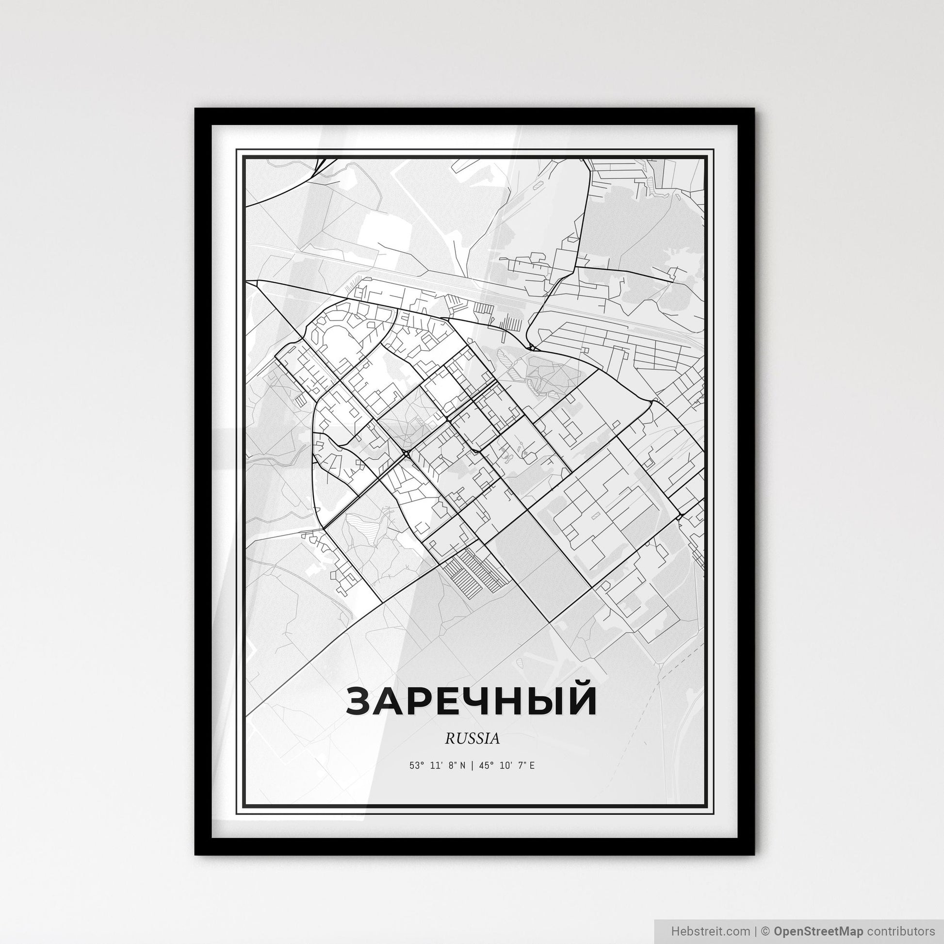 Zarechny Russia - Scandinavian Style City Map for Modern Home Decor