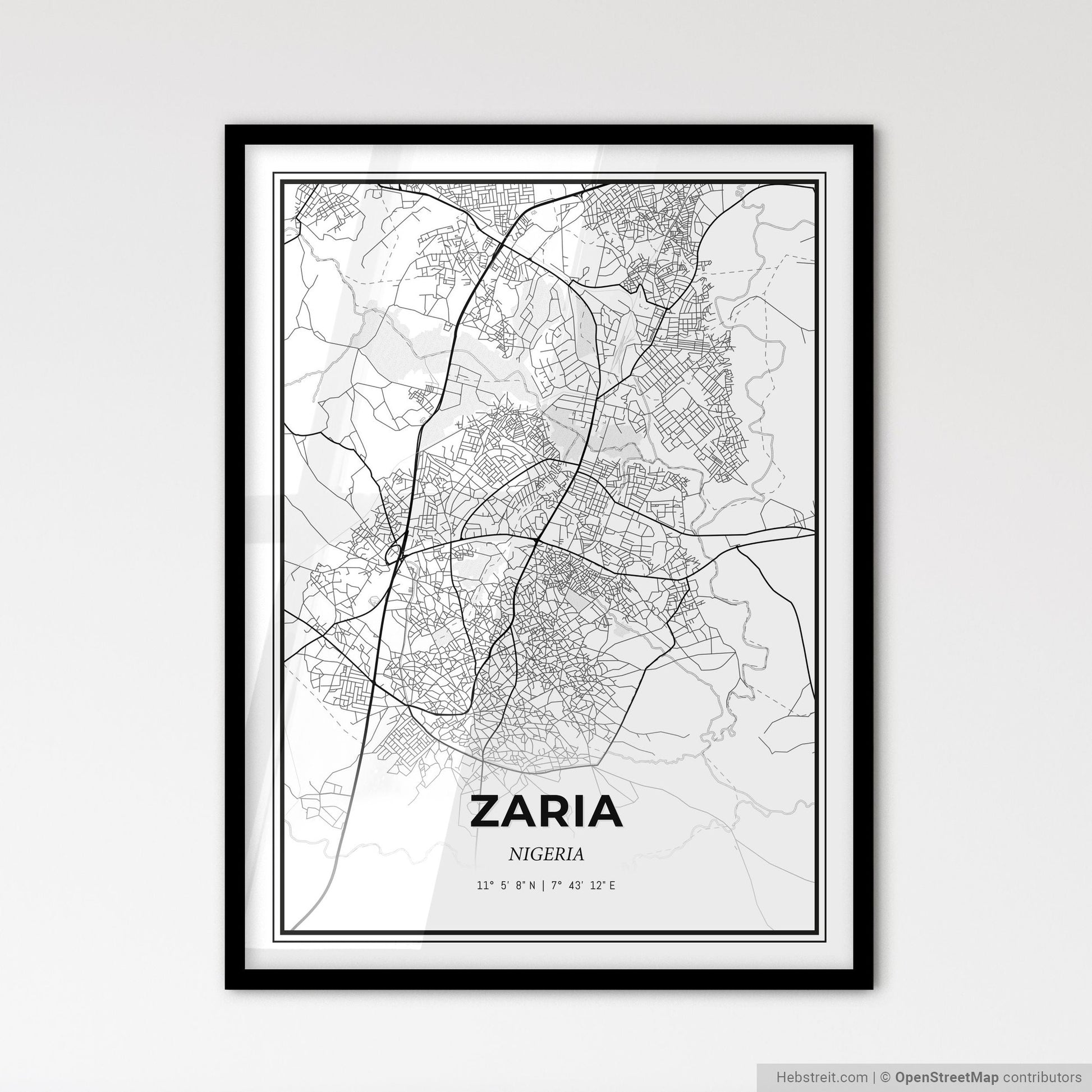 Zaria Nigeria - Scandinavian Style City Map for Modern Home Decor
