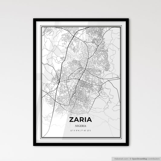 Zaria Nigeria - Scandinavian Style City Map for Modern Home Decor