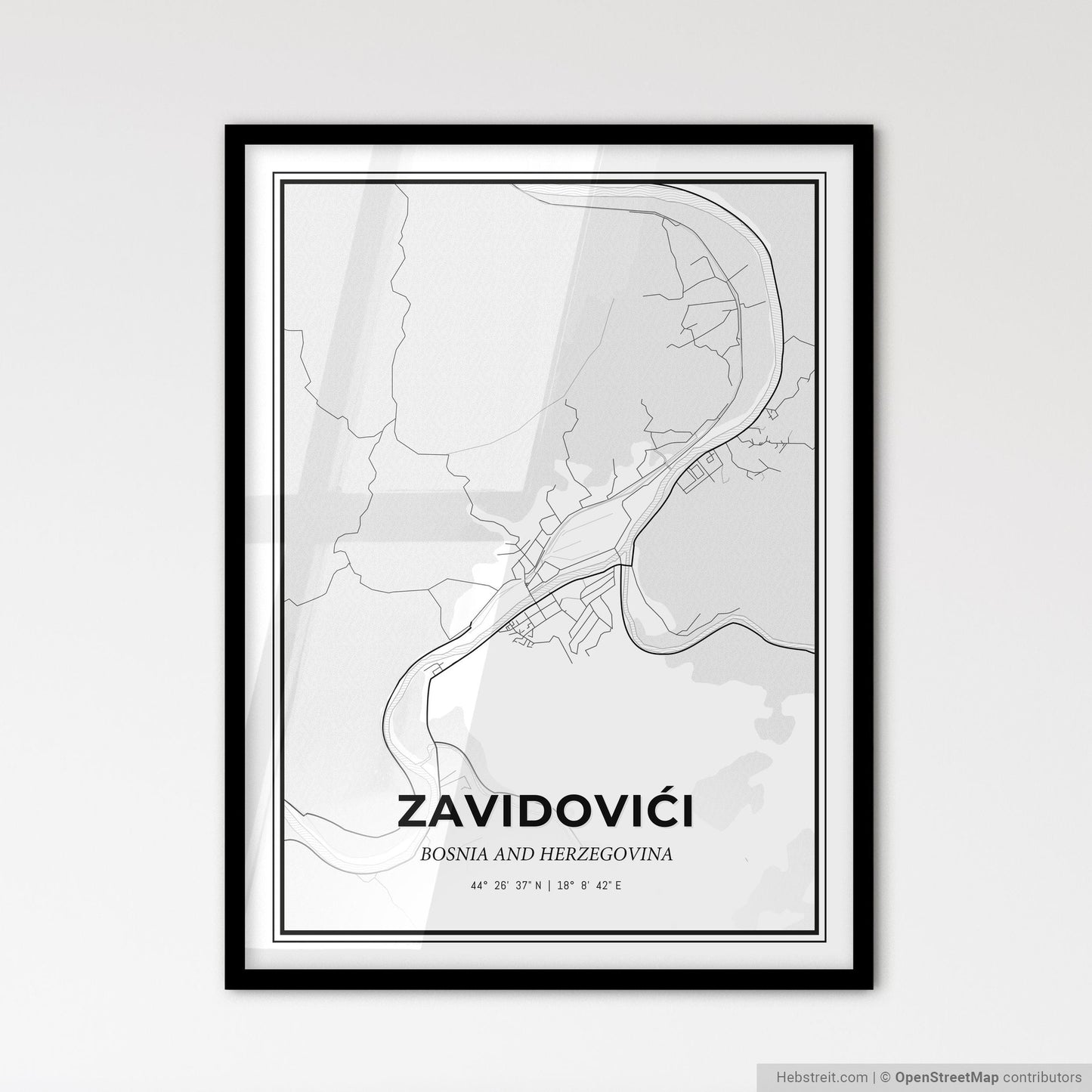Zavidovići Bosnia and Herzegovina - Scandinavian Style City Map for Modern Home Decor