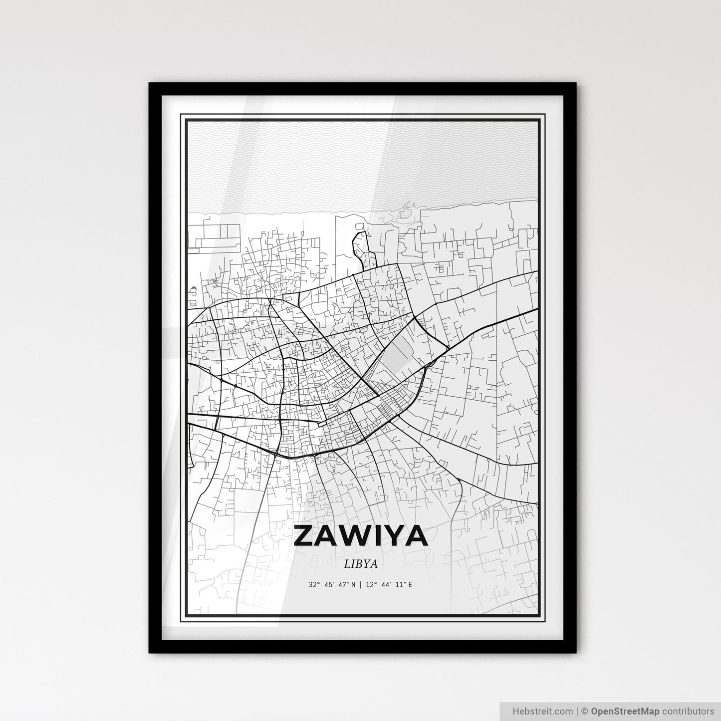 Zawiya Libya - Scandinavian Style City Map for Modern Home Decor