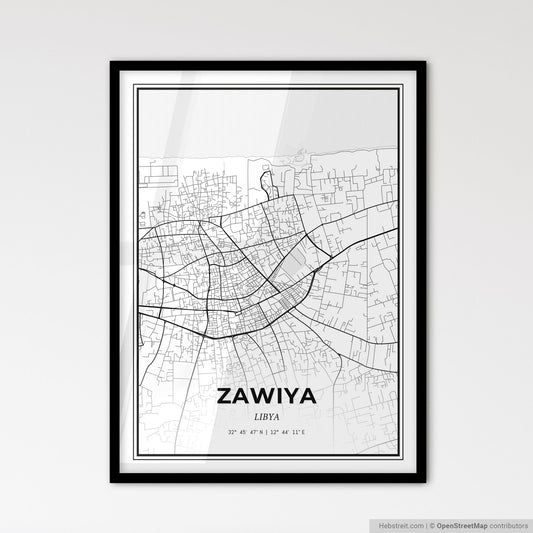 Zawiya Libya - Scandinavian Style City Map for Modern Home Decor
