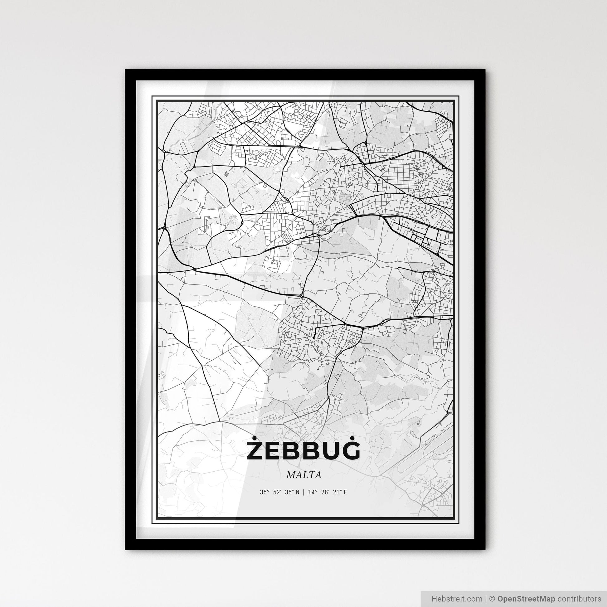 Żebbuġ Malta - Scandinavian Style City Map for Modern Home Decor