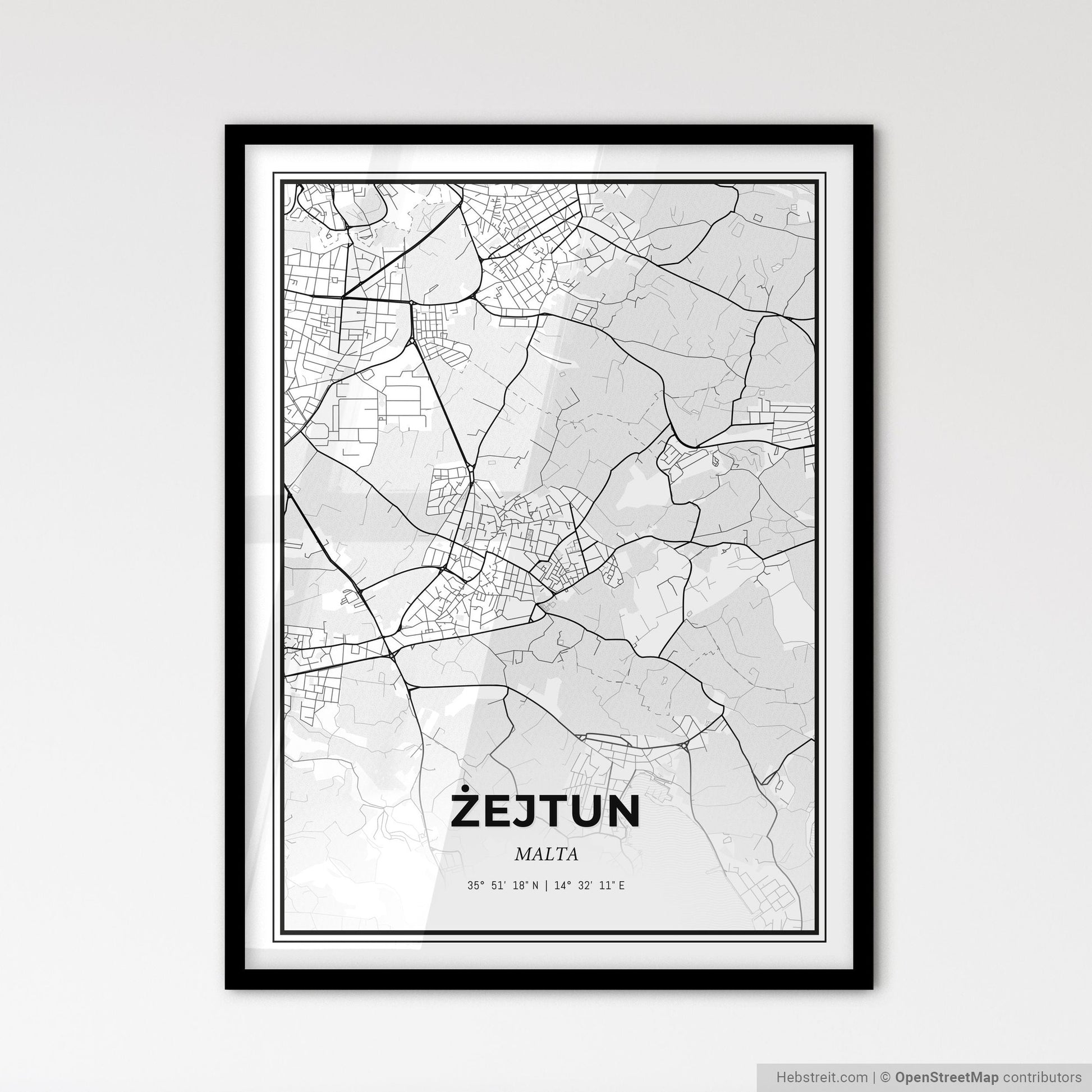 Żejtun Malta - Scandinavian Style City Map for Modern Home Decor