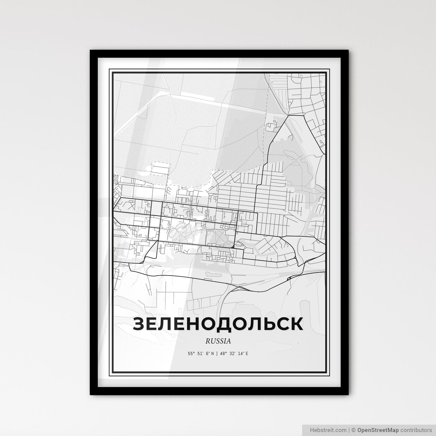 Zelenodolsk Russia - Scandinavian Style City Map for Modern Home Decor