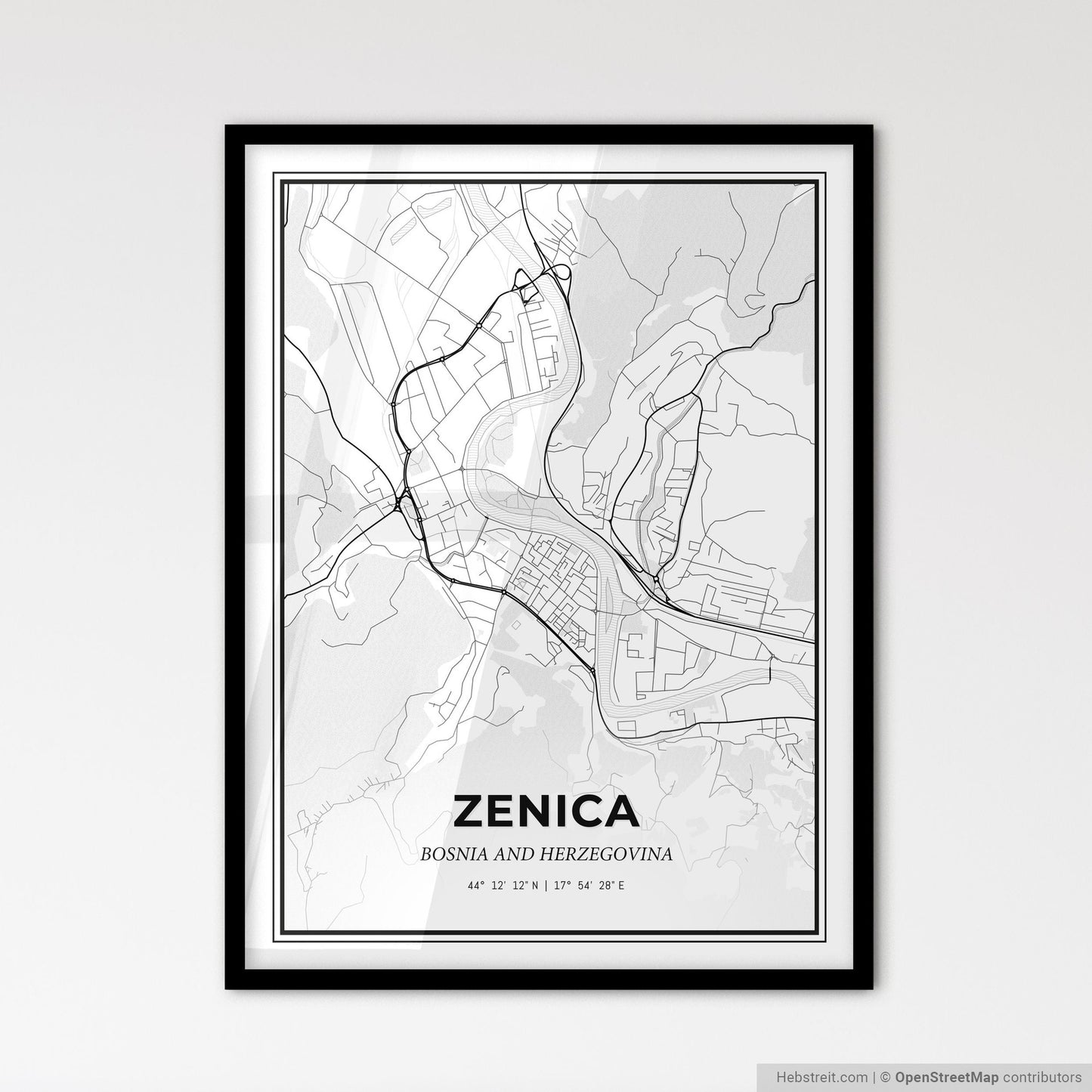 Zenica Bosnia and Herzegovina - Scandinavian Style City Map for Modern Home Decor