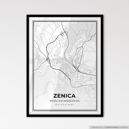 Zenica Bosnia and Herzegovina - Scandinavian Style City Map for Modern Home Decor