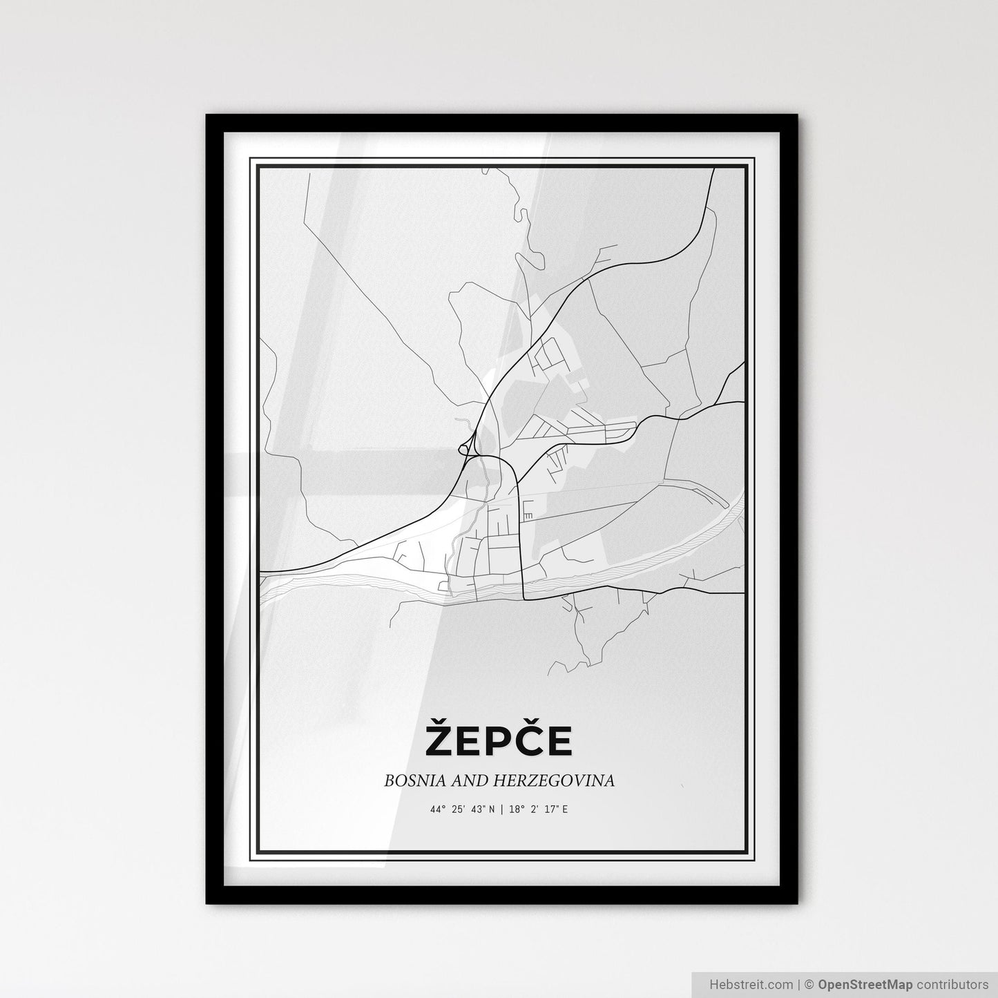 Žepče Bosnia and Herzegovina - Scandinavian Style City Map for Modern Home Decor