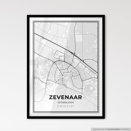 Zevenaar Netherlands - Scandinavian Style City Map for Modern Home Decor