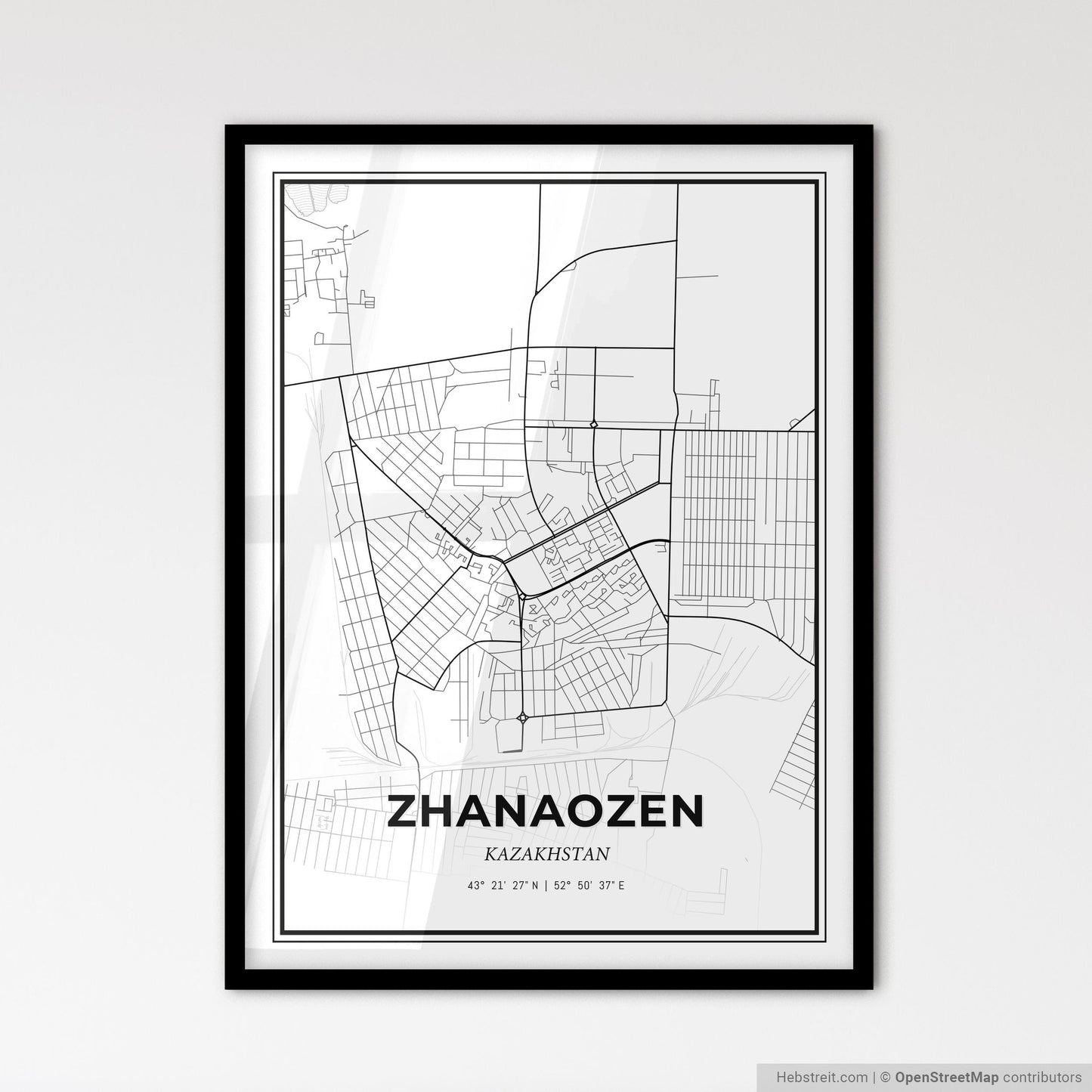 Zhanaozen Kazakhstan - Scandinavian Style City Map for Modern Home Decor