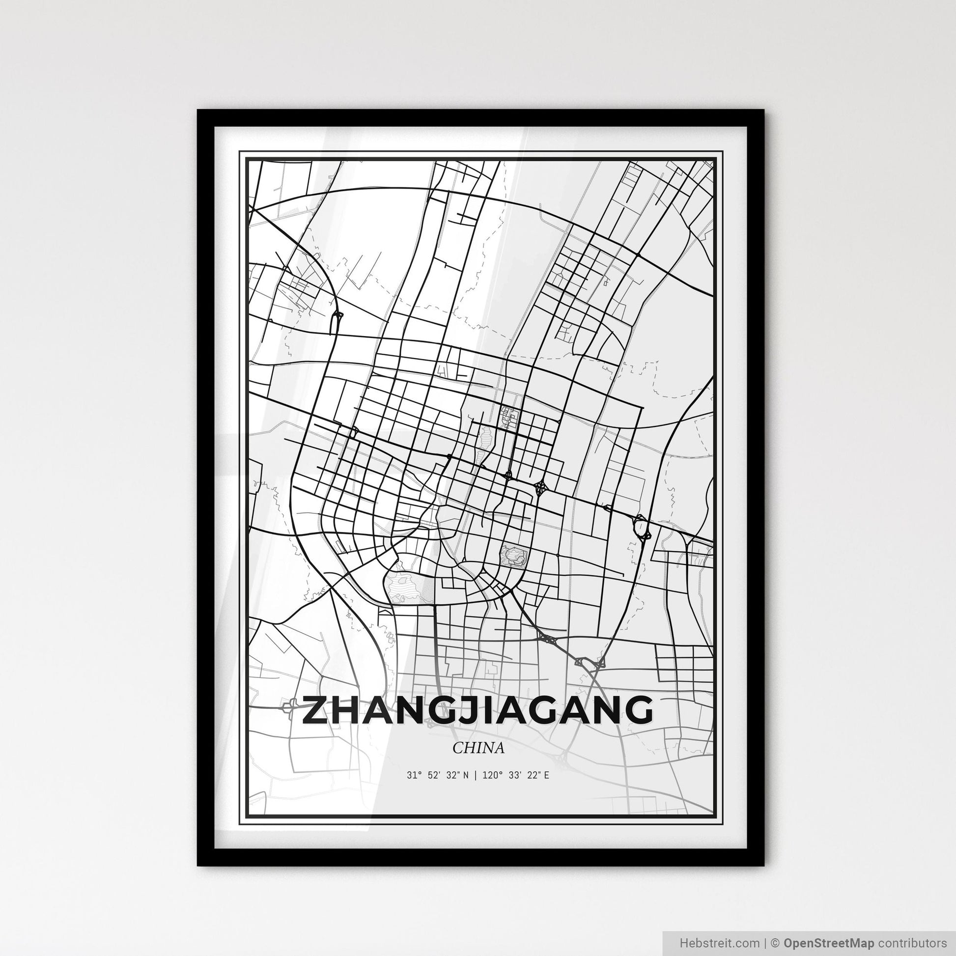Zhangjiagang China - Scandinavian Style City Map for Modern Home Decor