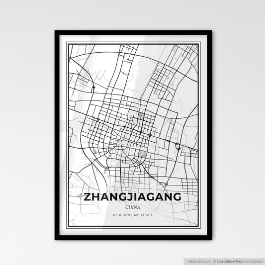 Zhangjiagang China - Scandinavian Style City Map for Modern Home Decor