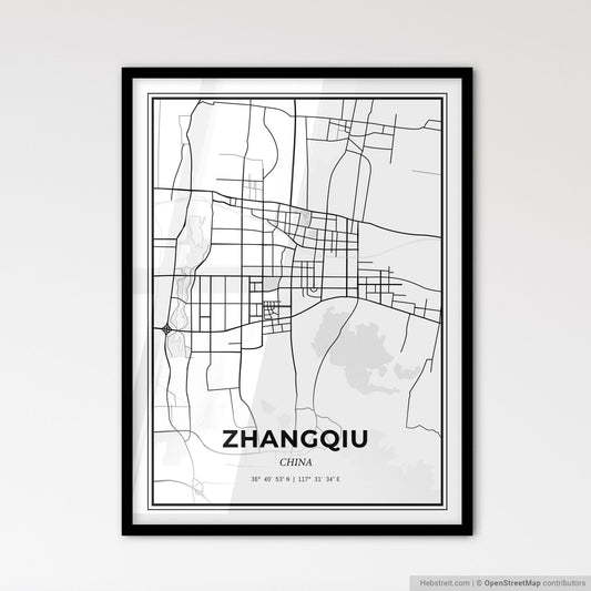 Zhangqiu China - Scandinavian Style City Map for Modern Home Decor