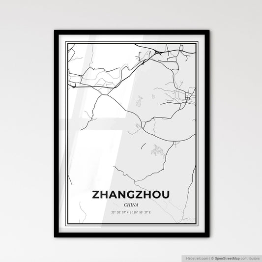 Zhangzhou China - Scandinavian Style City Map for Modern Home Decor
