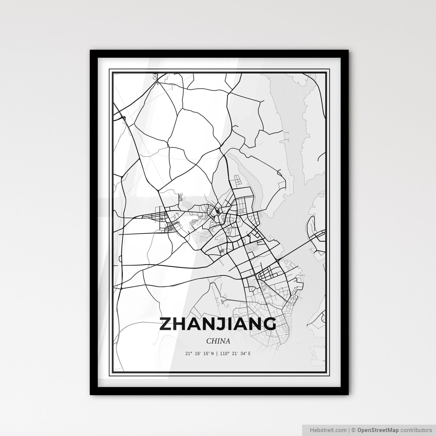Zhanjiang China - Scandinavian Style City Map for Modern Home Decor