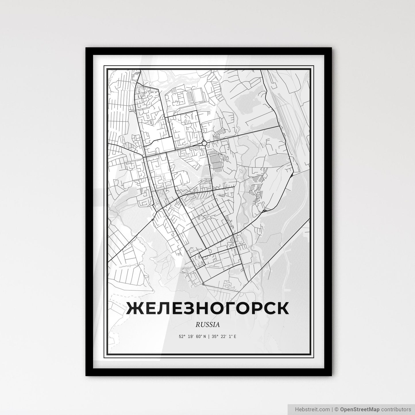 Zheleznogorsk Russia - Scandinavian Style City Map for Modern Home Decor