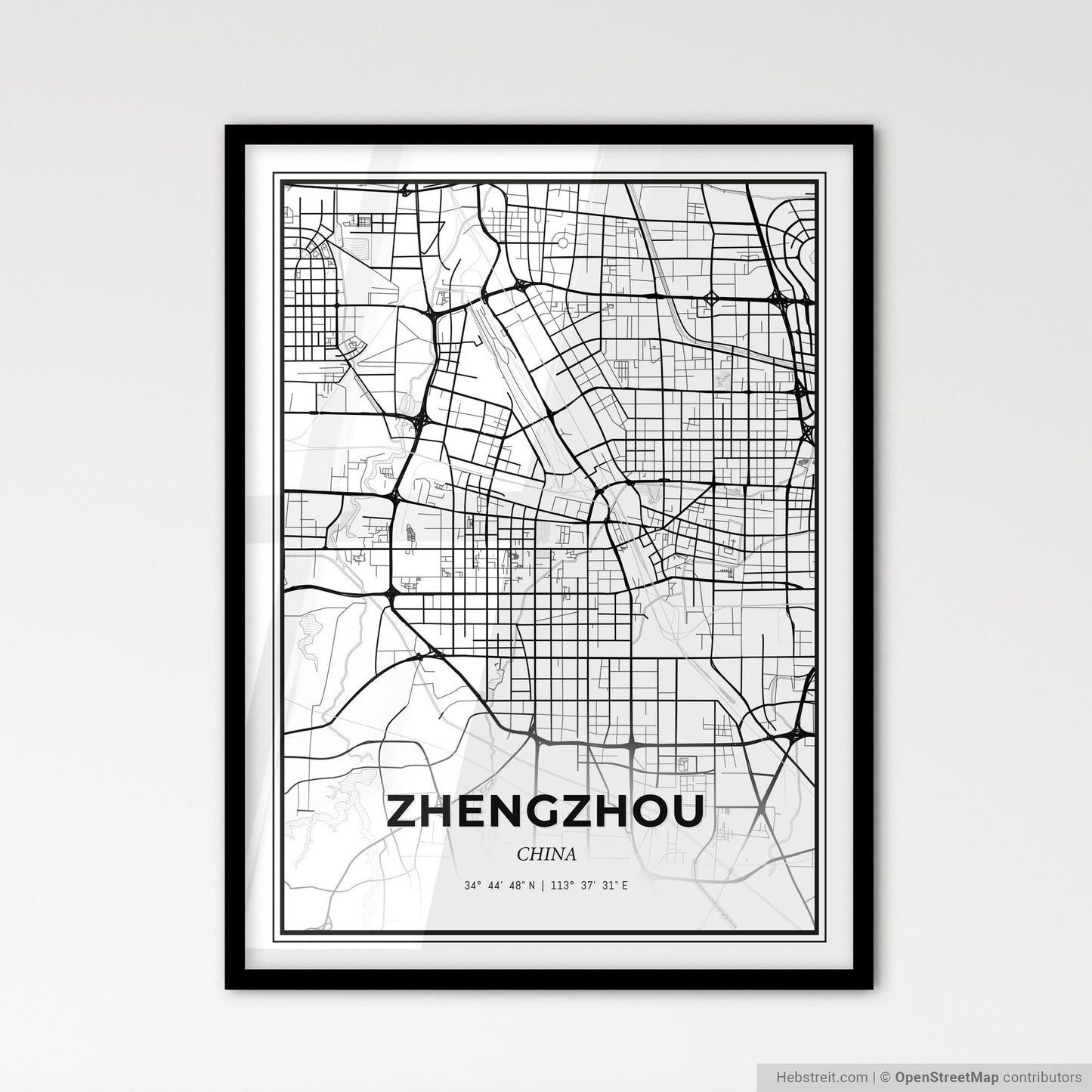 Zhengzhou China - Scandinavian Style City Map for Modern Home Decor