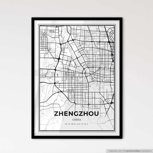 Zhengzhou China - Scandinavian Style City Map for Modern Home Decor